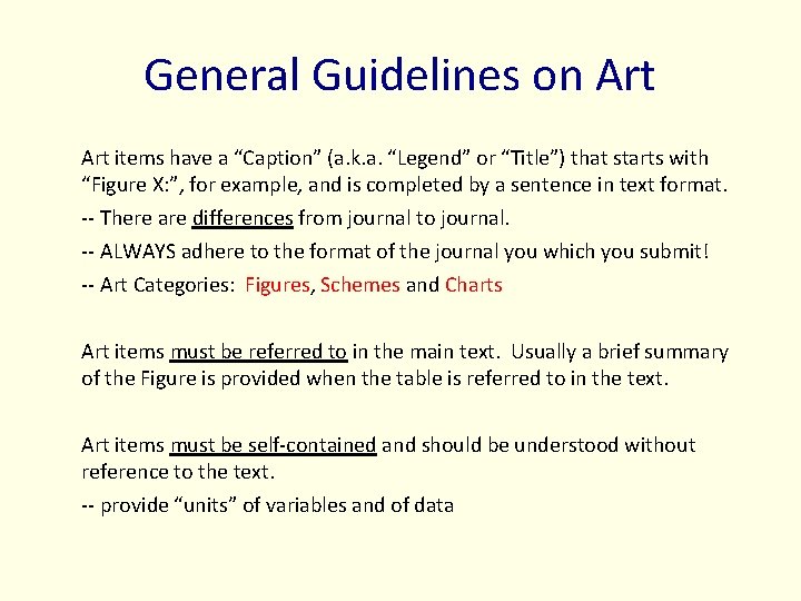 General Guidelines on Art items have a “Caption” (a. k. a. “Legend” or “Title”) General Guidelines on Art items have a “Caption” (a. k. a. “Legend” or “Title”)