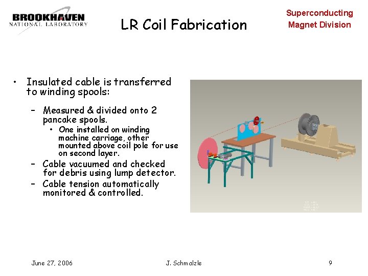 LR Coil Fabrication Superconducting Magnet Division • Insulated cable is transferred to winding spools: