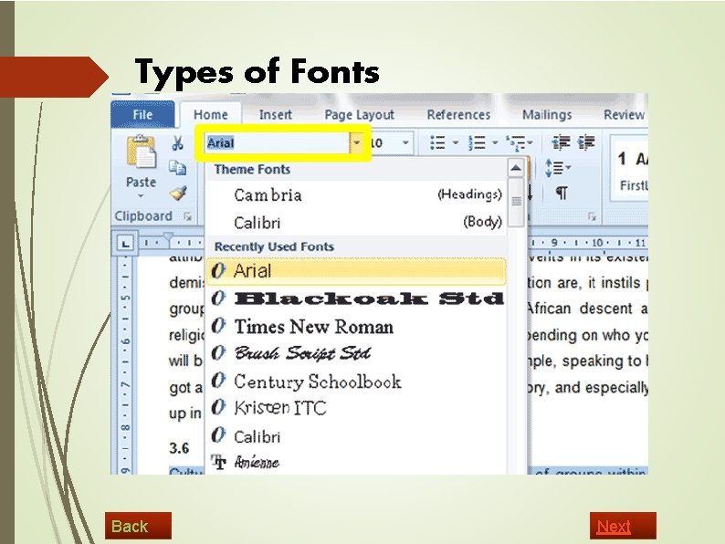 Types of Fonts Back Next 