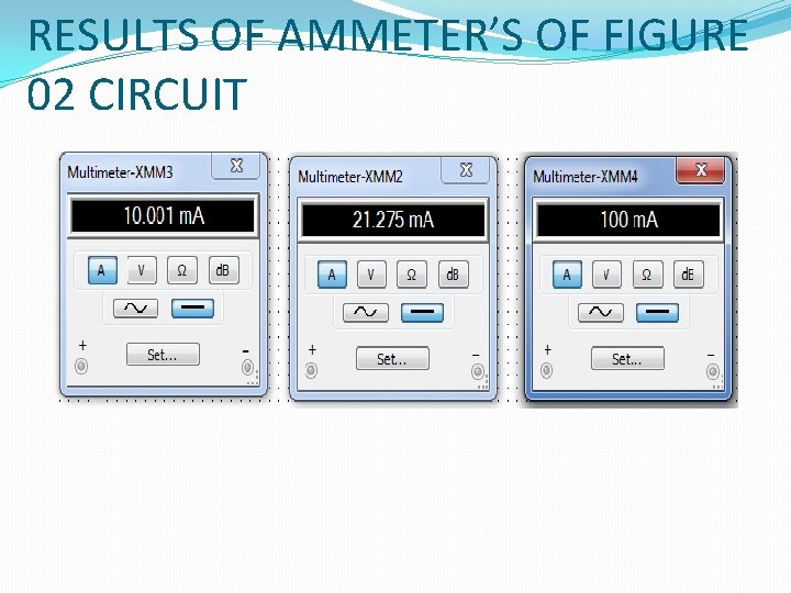 RESULTS OF AMMETER’S OF FIGURE 02 CIRCUIT 