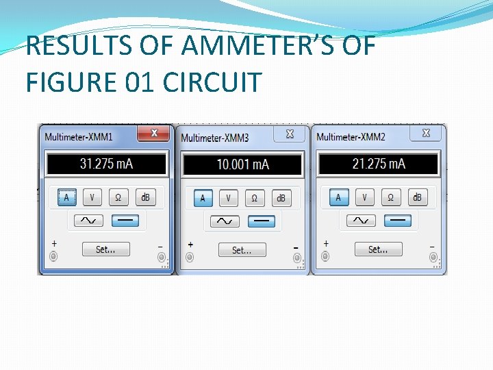RESULTS OF AMMETER’S OF FIGURE 01 CIRCUIT 