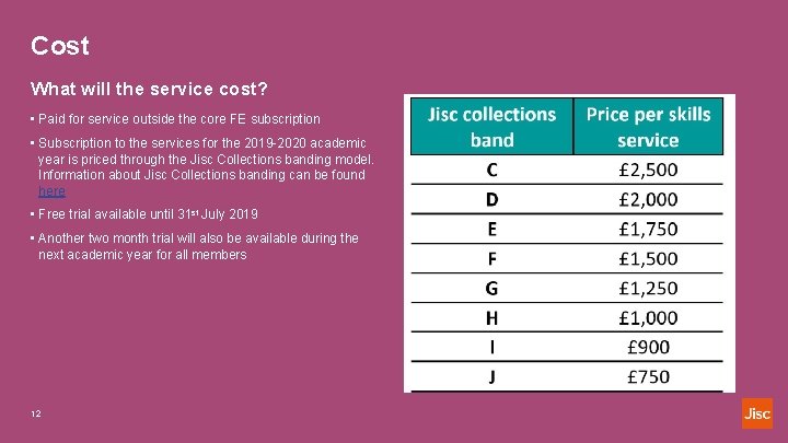 Cost What will the service cost? • Paid for service outside the core FE