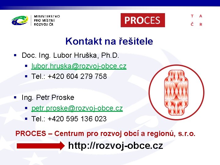 Kontakt na řešitele § Doc. Ing. Lubor Hruška, Ph. D. § lubor. hruska@rozvoj-obce. cz