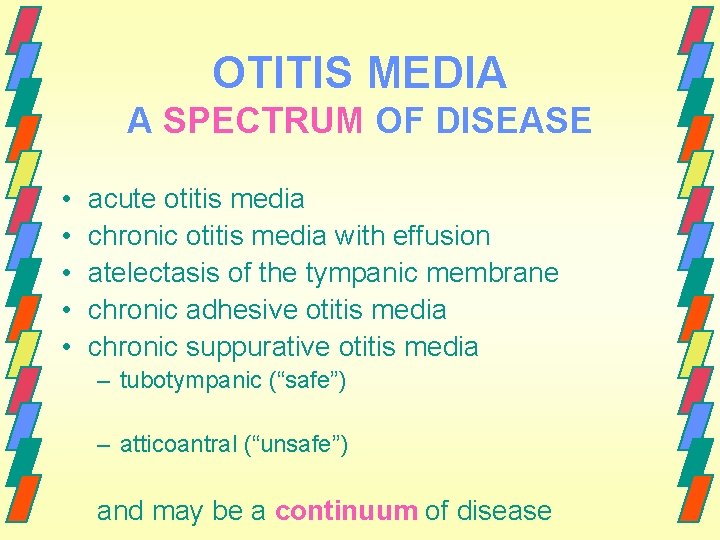 OTITIS MEDIA A SPECTRUM OF DISEASE • • • acute otitis media chronic otitis