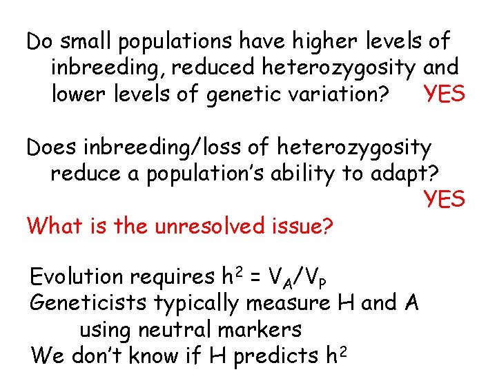 Do small populations have higher levels of inbreeding, reduced heterozygosity and lower levels of