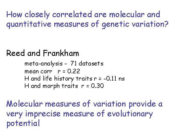 How closely correlated are molecular and quantitative measures of genetic variation? Reed and Frankham