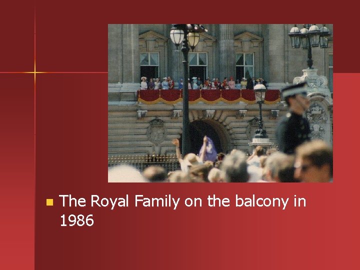 n The Royal Family on the balcony in 1986 