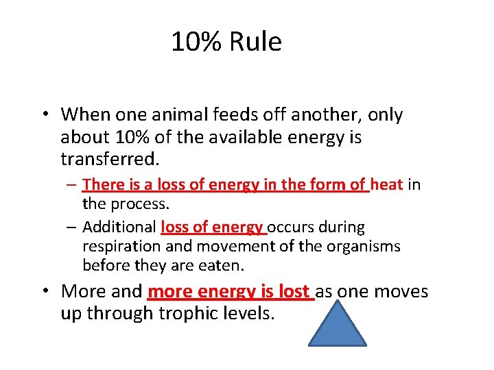 10% Rule • When one animal feeds off another, only about 10% of the