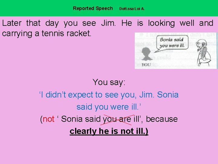 Reported Speech Dott. ssa Loi A. Later that day you see Jim. He is