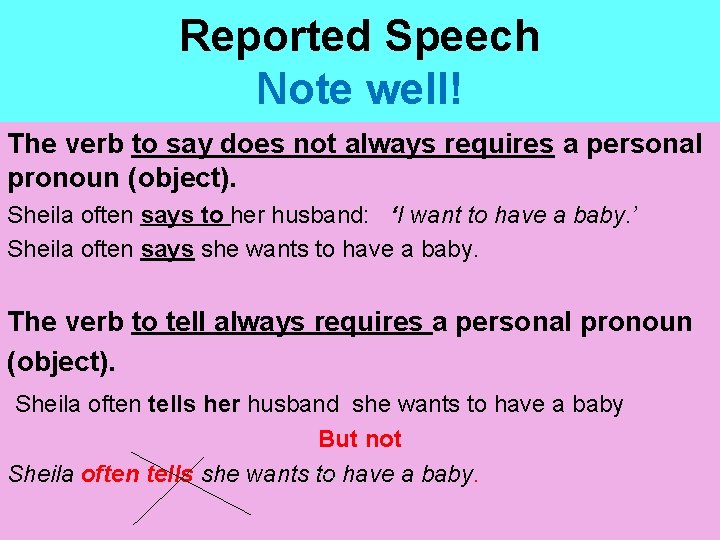 Reported Speech Note well! The verb to say does not always requires a personal