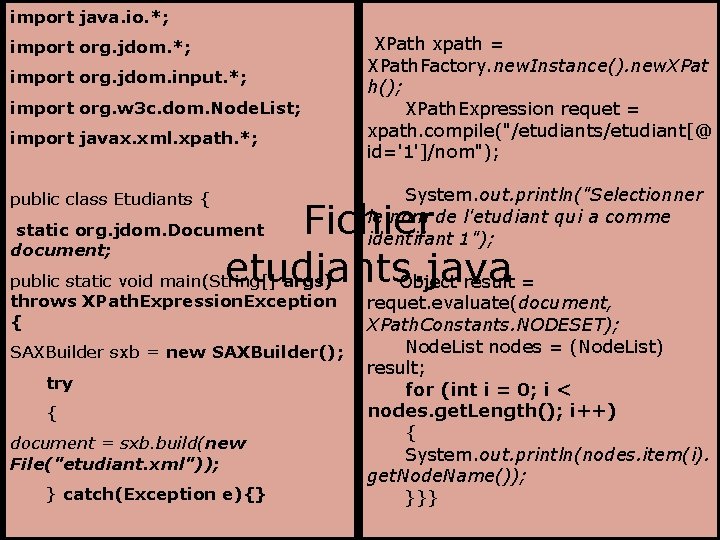 import java. io. *; import org. jdom. input. *; import org. w 3 c.