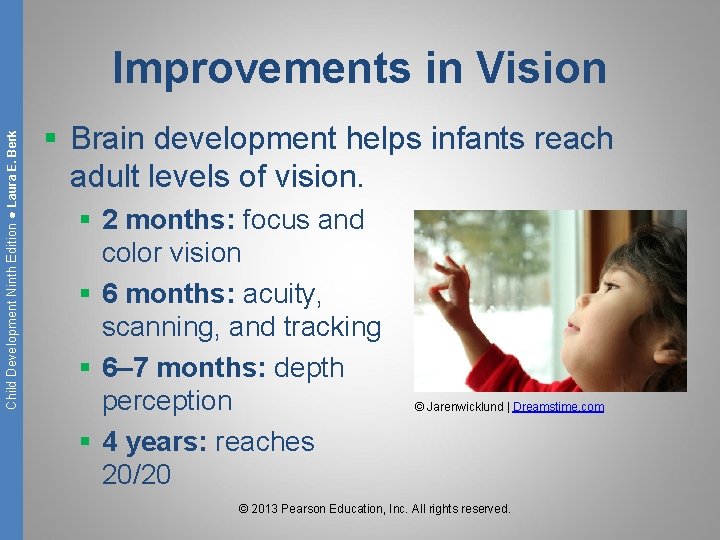Child Development Ninth Edition ● Laura E. Berk Improvements in Vision § Brain development