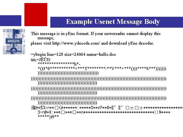 Example Usenet Message Body This message is in y. Enc format. If your newsreader