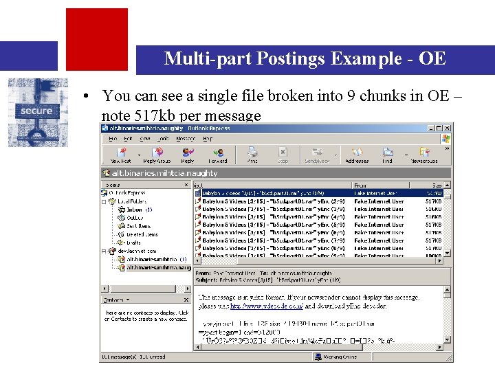 Multi-part Postings Example - OE • You can see a single file broken into