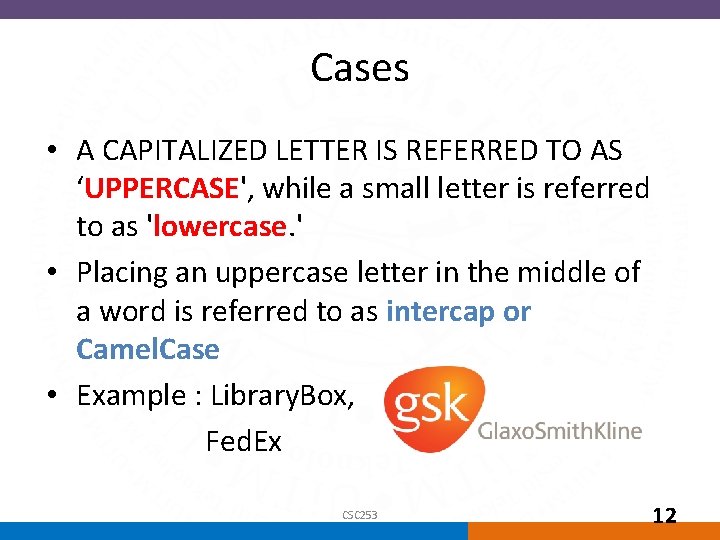 Cases • A CAPITALIZED LETTER IS REFERRED TO AS ‘UPPERCASE', while a small letter