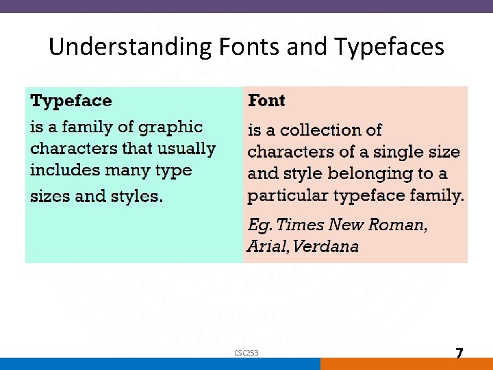 Understanding Fonts and Typefaces CSC 253 7 