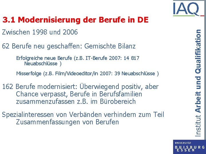 Zwischen 1998 und 2006 62 Berufe neu geschaffen: Gemischte Bilanz Erfolgreiche neue Berufe (z.