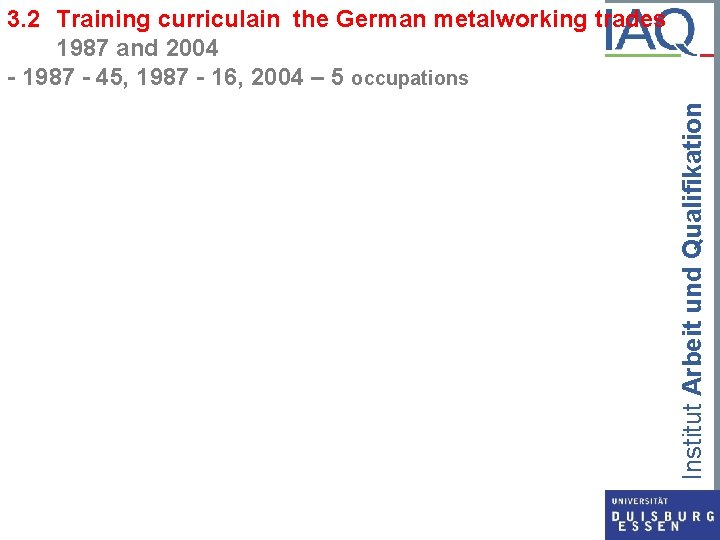 Institut Arbeit und Qualifikation 3. 2 Training curriculain the German metalworking trades 1987 and