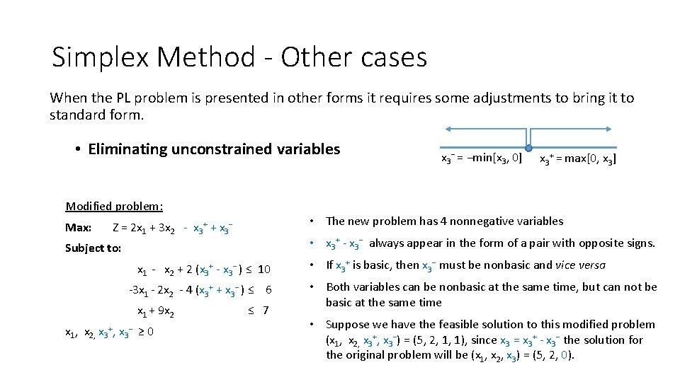 Simplex Method - Other cases When the PL problem is presented in other forms