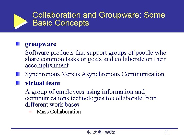 Collaboration and Groupware: Some Basic Concepts groupware Software products that support groups of people