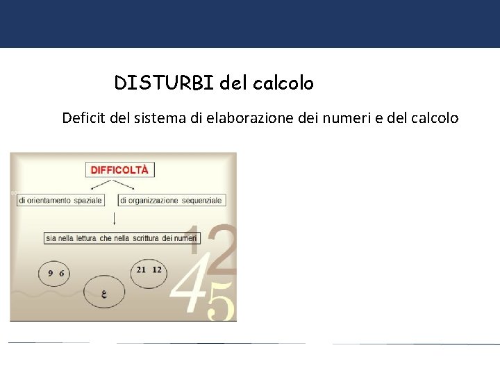 DISTURBI del calcolo Deficit del sistema di elaborazione dei numeri e del calcolo 