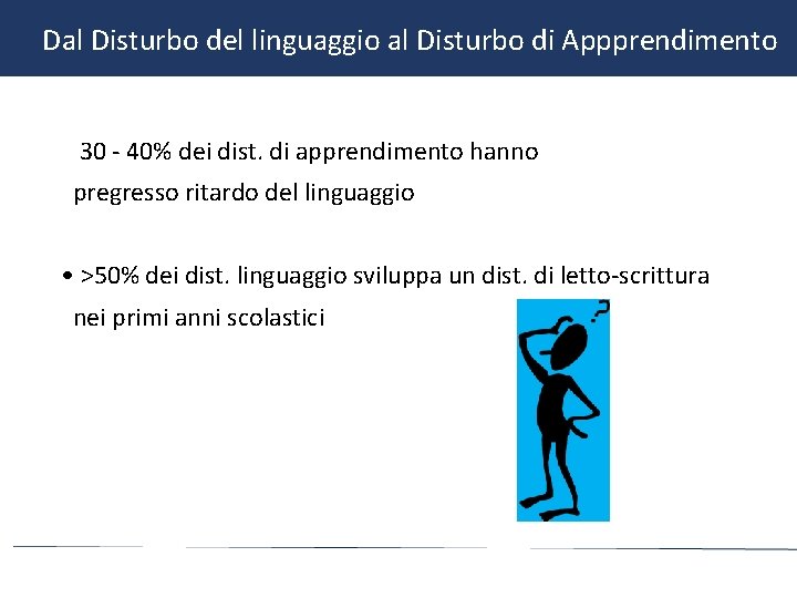 Dal Disturbo del linguaggio al Disturbo di Appprendimento • 30 - 40% dei dist.