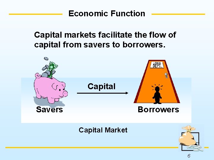 Economic Function Capital markets facilitate the flow of capital from savers to borrowers. Capital