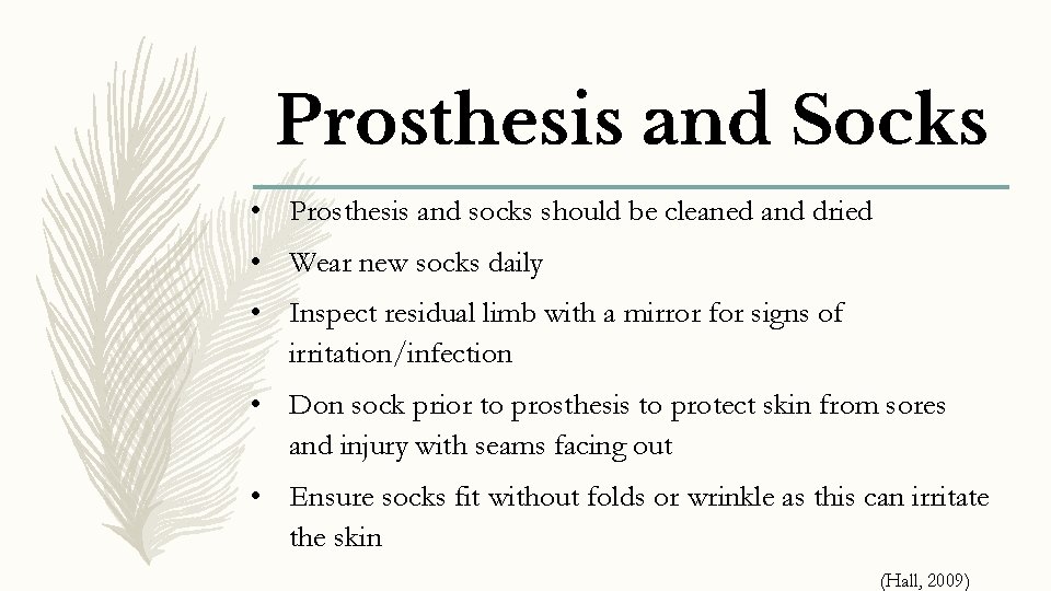 Prosthesis and Socks • Prosthesis and socks should be cleaned and dried • Wear