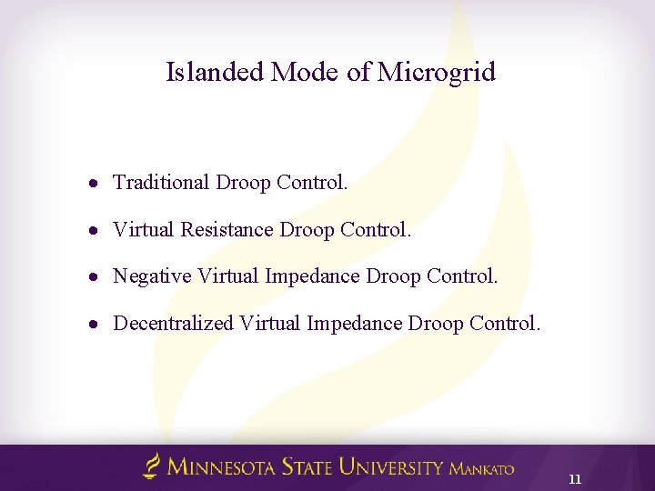 Islanded Mode of Microgrid Traditional Droop Control. Virtual Resistance Droop Control. Negative Virtual Impedance