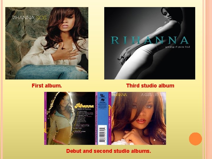 First album. Third studio album Debut and second studio albums. 