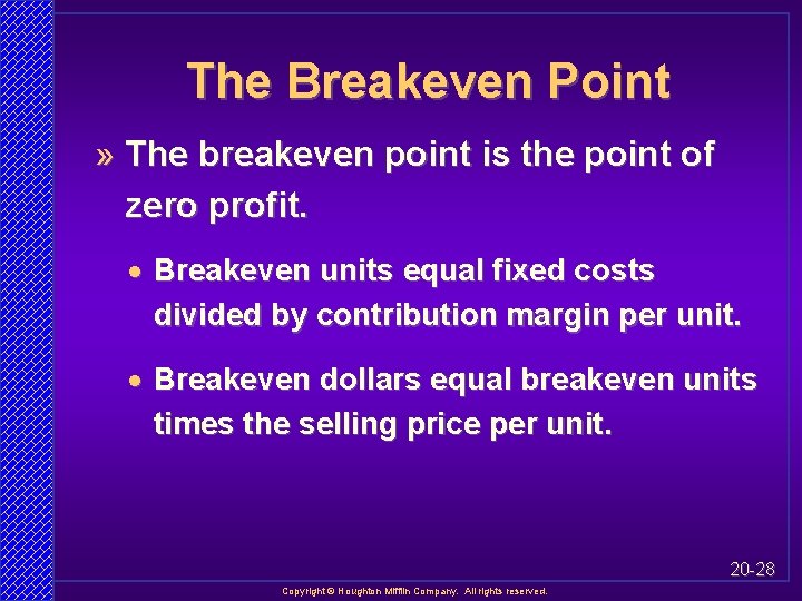 The Breakeven Point » The breakeven point is the point of zero profit. ·