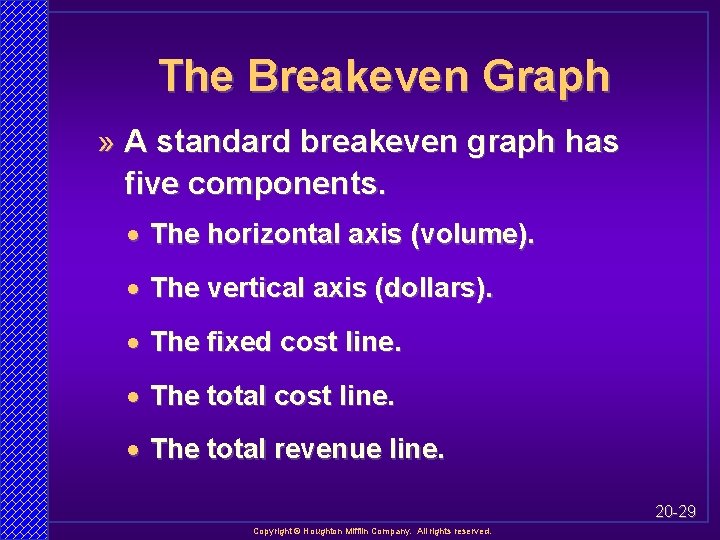 The Breakeven Graph » A standard breakeven graph has five components. · The horizontal