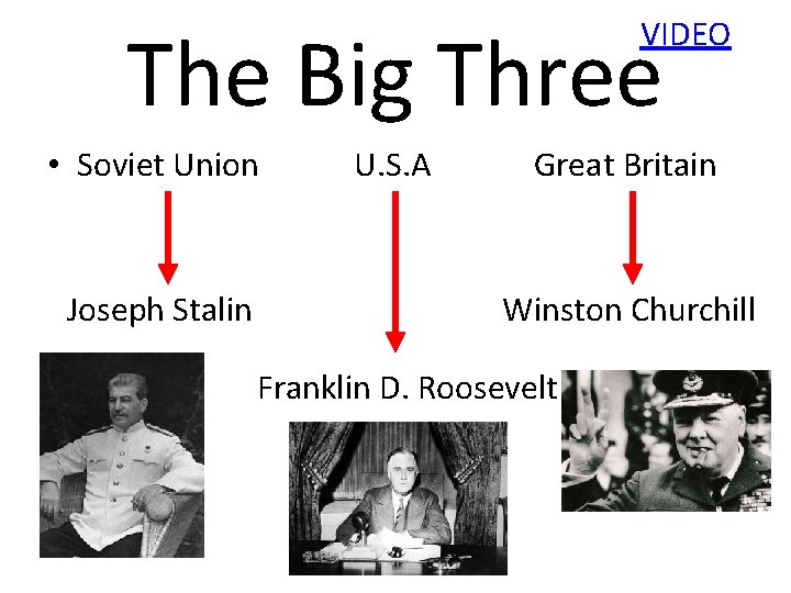 VIDEO The Big Three • Soviet Union Joseph Stalin U. S. A Great Britain