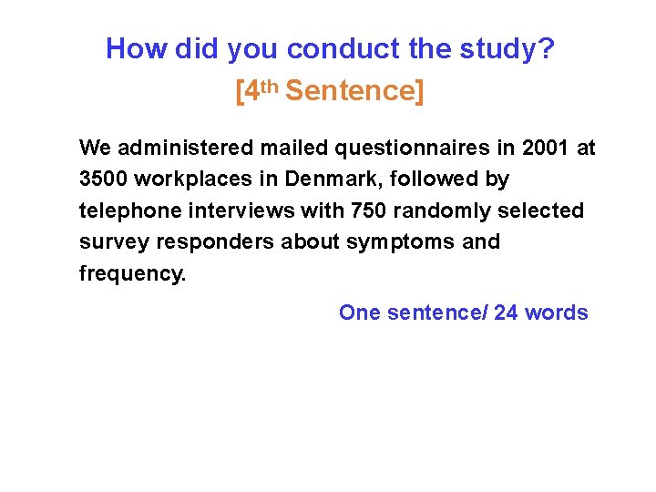 How did you conduct the study? [4 th Sentence] We administered mailed questionnaires in