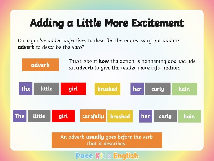 Adding a Little More Excitement Once you’ve added adjectives to describe the nouns, why