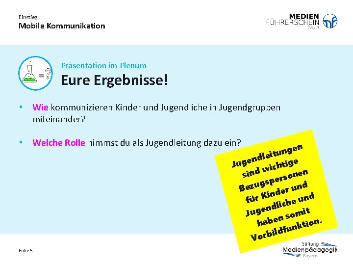 Einstieg Mobile Kommunikation Präsentation im Plenum Eure Ergebnisse! • Wie kommunizieren Kinder und Jugendliche