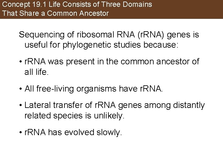 Concept 19. 1 Life Consists of Three Domains That Share a Common Ancestor Sequencing