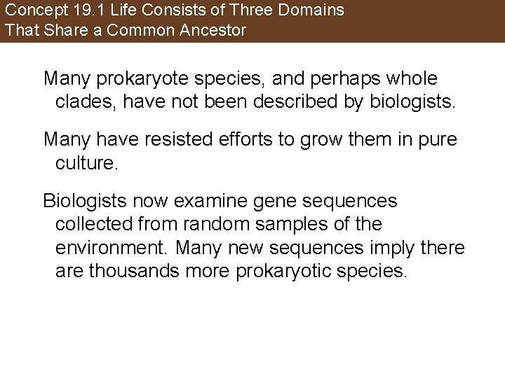 Concept 19. 1 Life Consists of Three Domains That Share a Common Ancestor Many