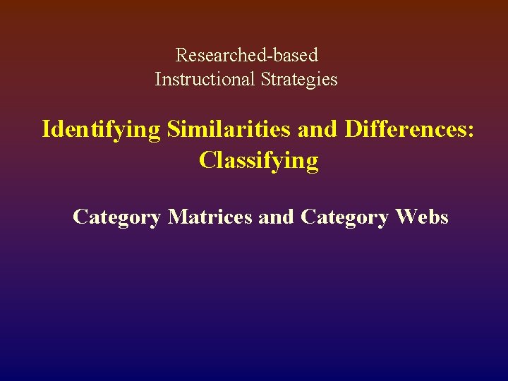 Researched-based Instructional Strategies Identifying Similarities and Differences: Classifying Category Matrices and Category Webs 