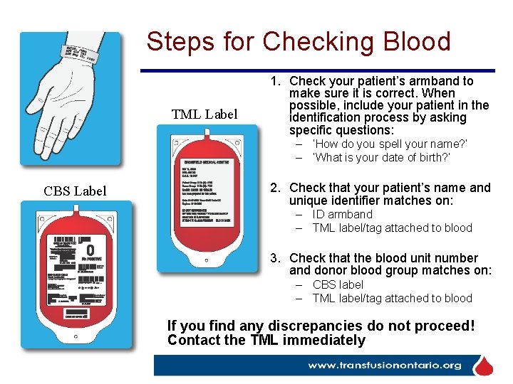 Steps for Checking Blood TML Label 1. Check your patient’s armband to make sure