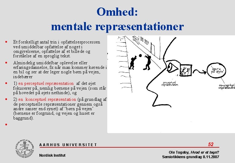 Omhed: mentale repræsentationer Et forskelligt antal trin i opfattelsesprocessen ved umiddelbar opfattelse af noget