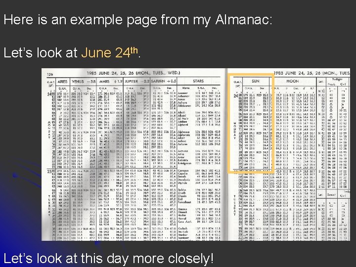 Here is an example page from my Almanac: Let’s look at June 24 th.