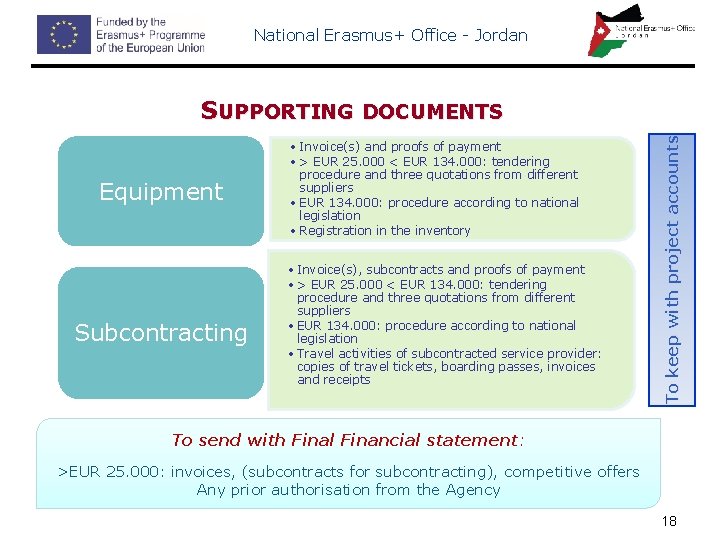 National Erasmus+ Office - Jordan Equipment Subcontracting • Invoice(s) and proofs of payment •