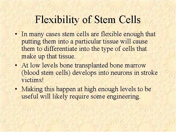 Flexibility of Stem Cells • In many cases stem cells are flexible enough that