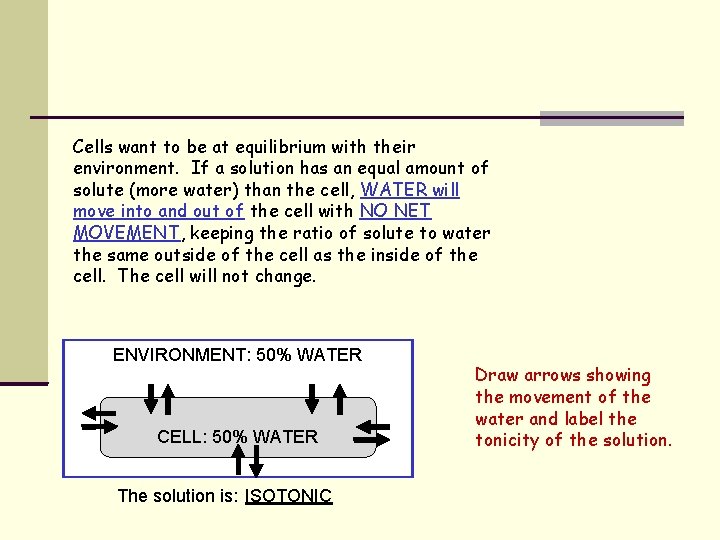 Cells want to be at equilibrium with their environment. If a solution has an