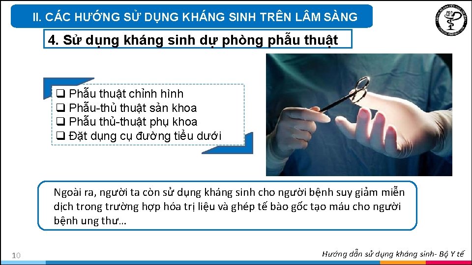 CÁCHƯỚNGSỬ SỬDỤNGKHÁNGSINHTRÊNL M L MSÀNG II. CÁC 4. Sử dụng kháng sinh dự phòng