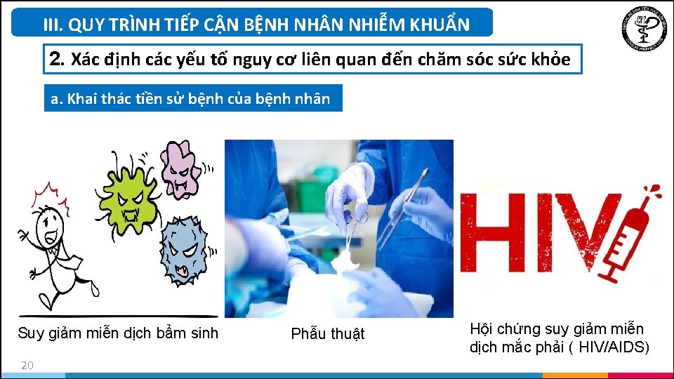 III. QUY TRÌNH TIẾP CẬN BỆNH NH N NHIỄM KHUẨN 2. Xác định các