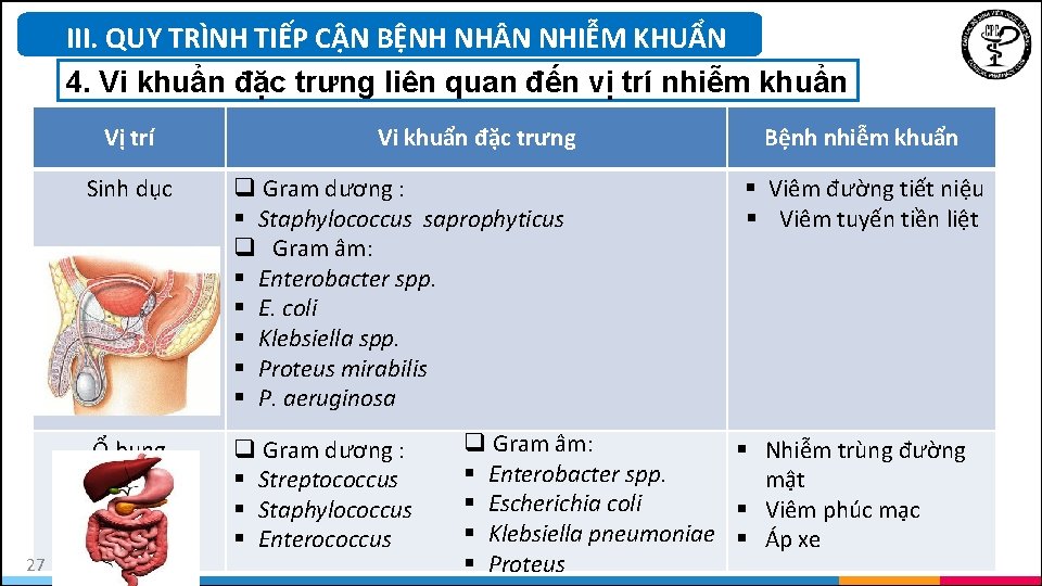 III. QUY TRÌNH TIẾP CẬN BỆNH NH N NHIỄM KHUẨN 4. Vi khuẩn đặc