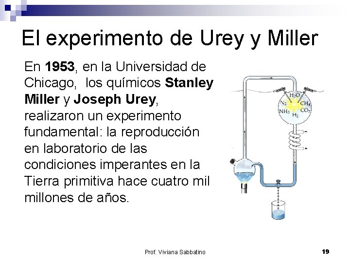 El experimento de Urey y Miller En 1953, en la Universidad de Chicago, los