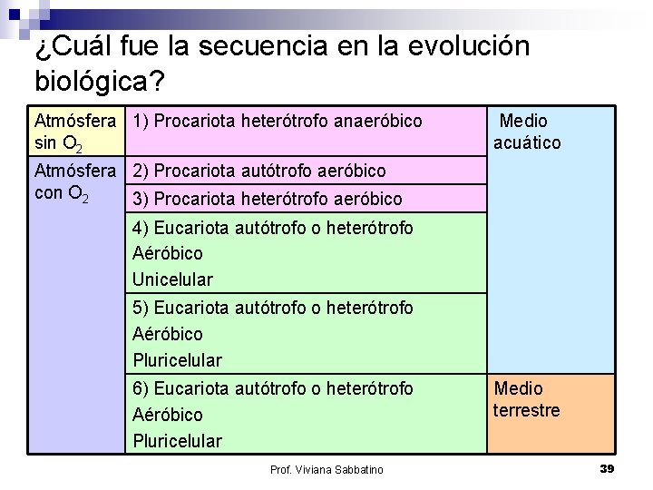 ¿Cuál fue la secuencia en la evolución biológica? Atmósfera 1) Procariota heterótrofo anaeróbico sin